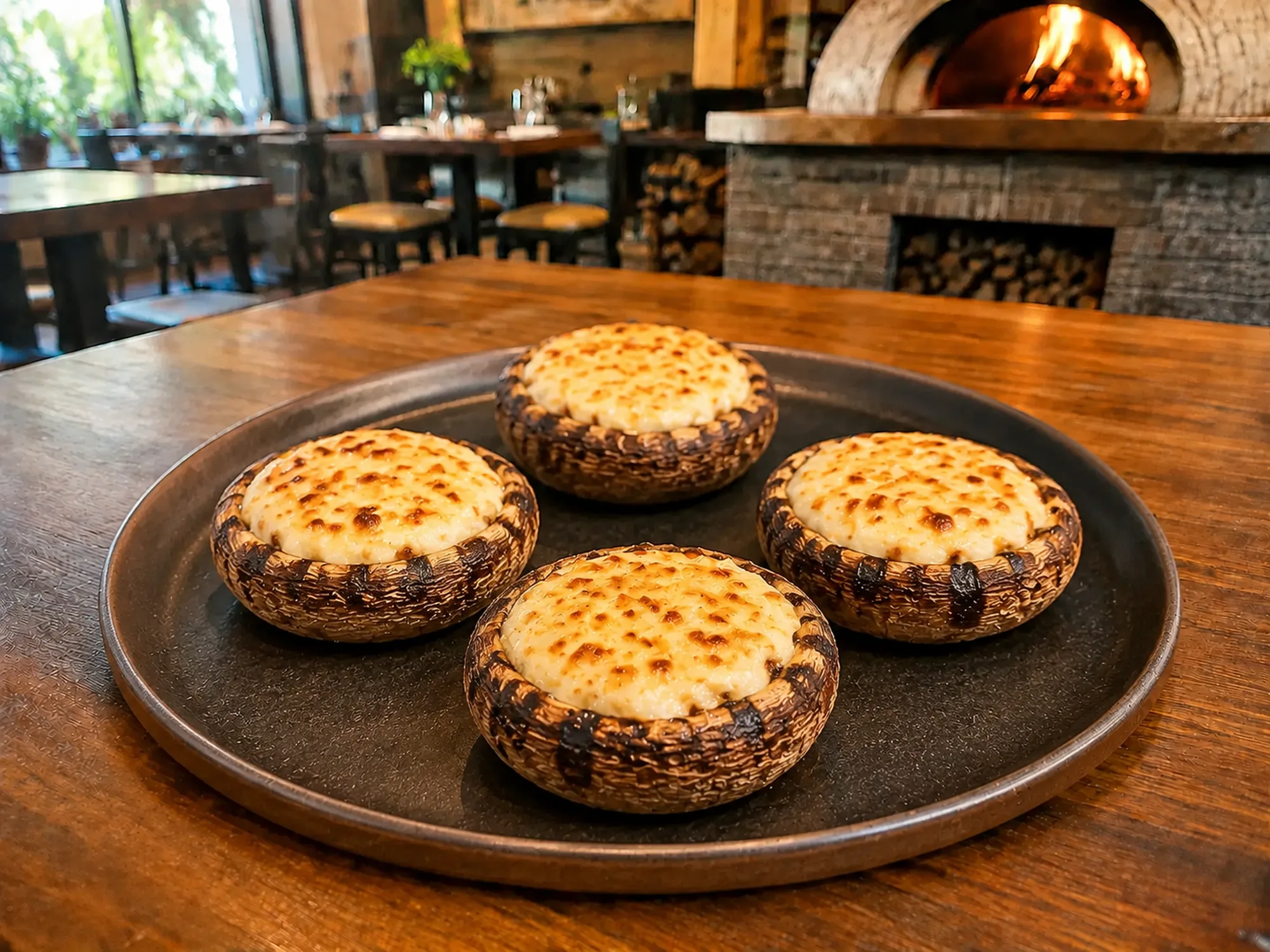 Ciuperci umplute cu brânză de burduf la grătar